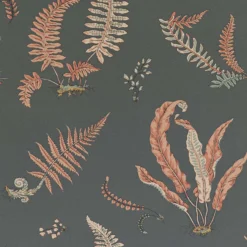 BW45044-13 Ferns Coral-Charcoal Signature II Wallpaper By GP & J Baker