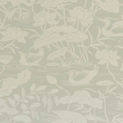 BW45089-3 Heron & Lotus Flower Aqua Signature II Wallpaper By GP & J Baker