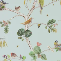 215706 Woodland Chorus Arboretum Sky Blue And Multi Wallpaper By Sanderson